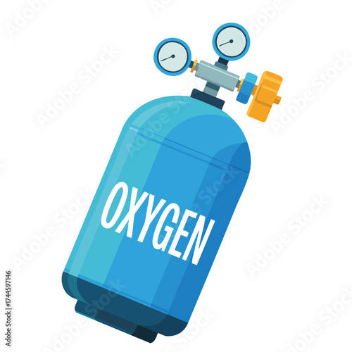 Vector illustration of oxygen gas tank cylinder gas container with manometer oxygen canister storage perfect for isolated design medical laboratory or industrial concept