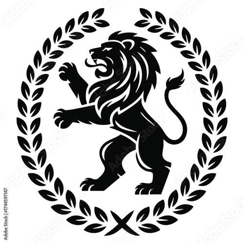 Vector illustration of royal heraldic lion silhouette ideal for premium logo, black majestic lion, coat of arms, branding, or luxury animal symbol design