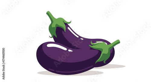 A vibrant vector illustration showcases two fresh, ripe eggplants, presented in a clean, isolated style, perfect for culinary or agricultural design projects and educational materials.