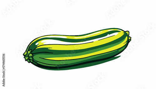 A vibrant vector illustration showcases a single zucchini, a healthy green vegetable, isolated against a clean white background, perfect for various design projects and culinary themes.