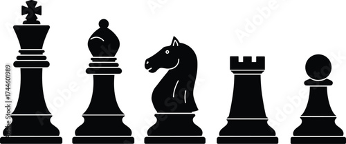 Black silhouette chess pieces king bishop knight rook pawn on white background vector