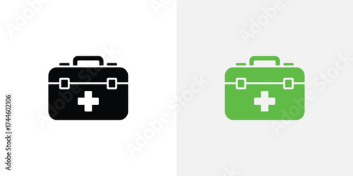 First Aid Kit Case Icons in Black and Green on White Transparent Background