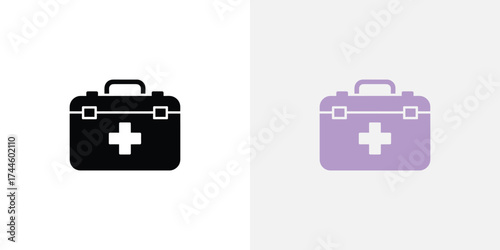 First Aid Kit Icon in Black and Lilac with Cross Symbol and Transparent Background