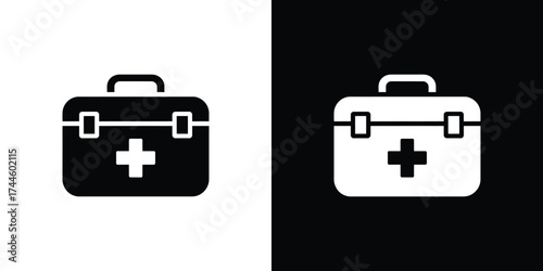 First Aid Kit with Plus Sign Icon in Black and White Color Palette on Transparent Background