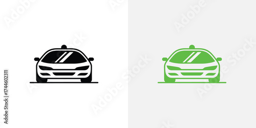 Front View Vehicle Icon, Automobile Silhouette Isolated on White Background, Green Car Logo