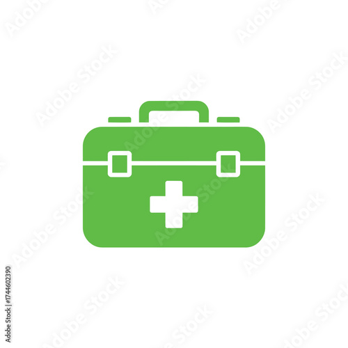 Green First Aid Kit Symbol Isolated on White Background Medical Healthcare Icon Design