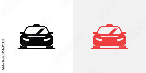 Isolated Taxi Icon, Cab Car Silhouette, Flat Design Style in Black and Red Color