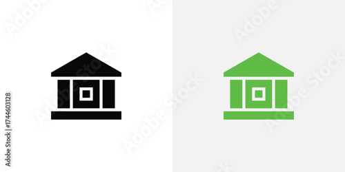 Minimalist architecture structure icon with a pitched roof and columns design