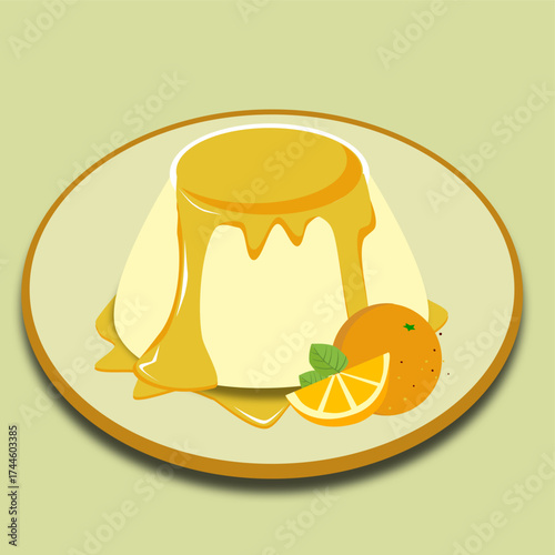 Illustration Vector  Sweet panna cotta cartoon yellow.ai