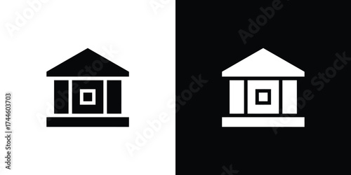 Simple Building Icon, Structure with Square Window, Isolated Symbol Set