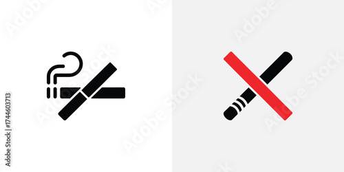 Smoking Sign With Cigarettes With Smoke And No Smoking Symbol With Red Line
