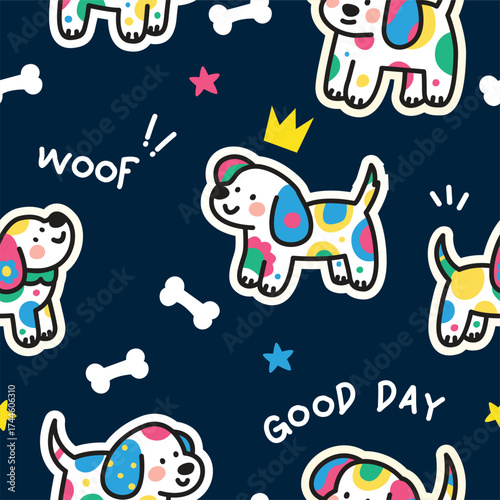 Colorful Cute Dog Seamless Pattern for Kids