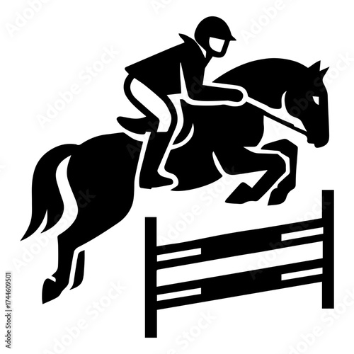 horse and rider silhouette icon — equestrian emblem or racing tournament logo design
