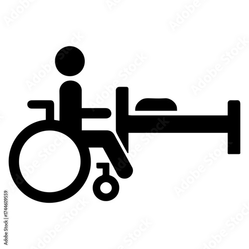 Wheelchair + bed icon (accessible hotel room) — accessibility accommodation signage design
