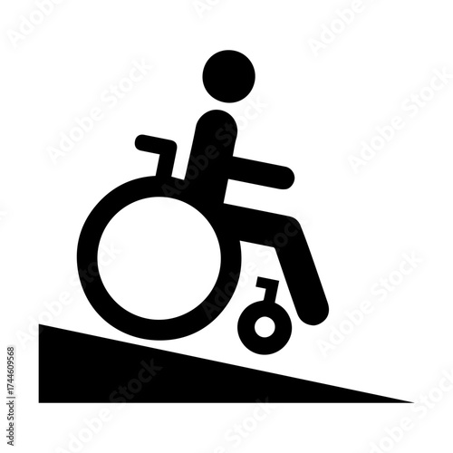 Accessibility wheelchair ramp friendly signage icon with transparent background in black and white style	