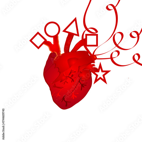 Festive Heart with Shapes and Streamers
