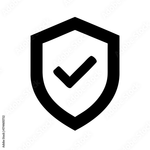 Black shield with check mark representing security and trust