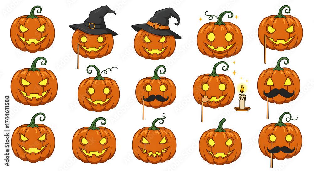 Fototapeta premium halloween pumpkin icon set illustration