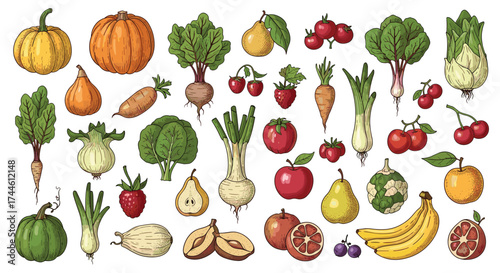 A vibrant collection of fresh produce featuring a variety of fruits and vegetables.