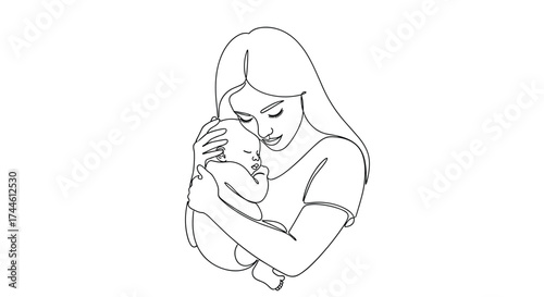 A tender moment shared between a mother and her newborn child in a gentle embrace.