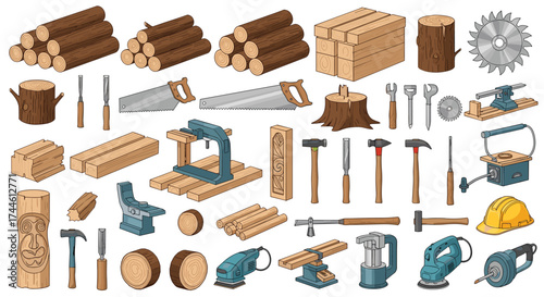 A comprehensive collection of woodworking tools and materials for various projects.