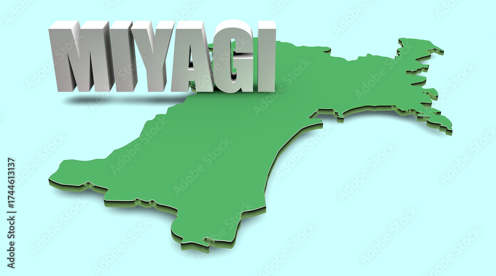 Obraz premium 宮城県テキスト素材（背景水色：緑マップ）