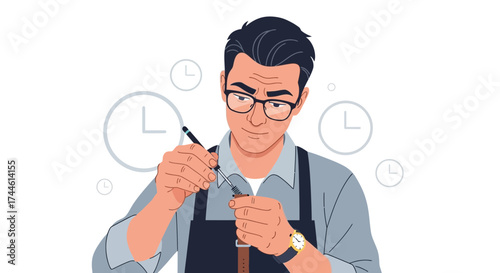 Expert Watchmaker Precisely Repairing Wristwatch Mechanism On Isolated White Background