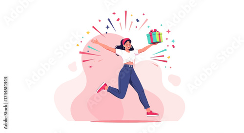 Enthusiastic Recipient Celebrating A Gift With Joyful Energy And Festive Atmosphere