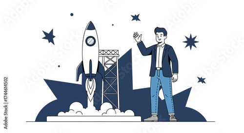 Entrepreneur Observing Rocket Launch Towards New Horizons, Success, And New Ventures