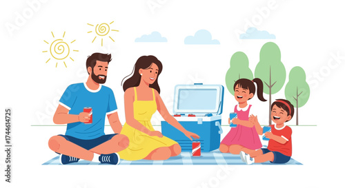 Family Enjoying A Delightful Picnic Outing Under The Sunny Sky During Summer