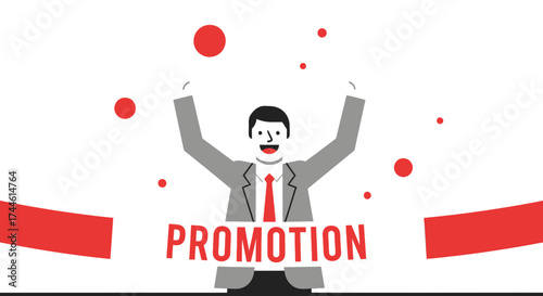 Excited Business Man Celebrates Promotion with Joyful Arms Raised in Modern Vector Illustration
