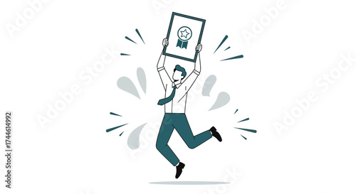 Excited Office Worker Holding Certificate Portraying Achievement And Success At Work