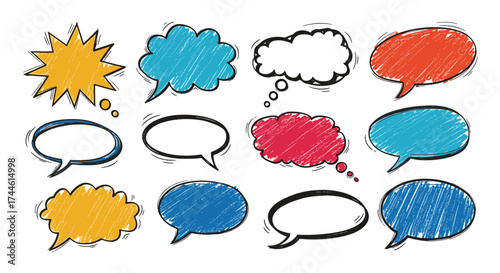 A collection of diverse speech bubbles in various colors and shapes for creative expression and communication.