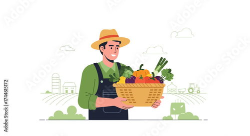 Farmer Presenting Freshly Harvested Veggies, A Bounty From The Organic Farm