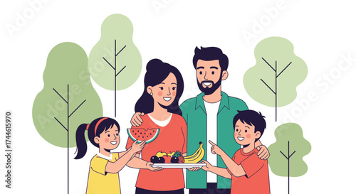 Family Sharing Fresh Fruits Outdoors Depicting Health, Happiness, and Togetherness