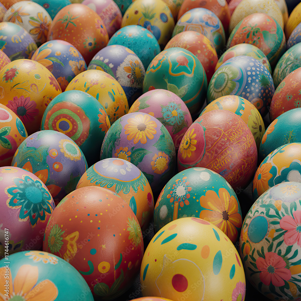 Fototapeta premium Vibrant Decorative Easter Eggs with Floral Motifs