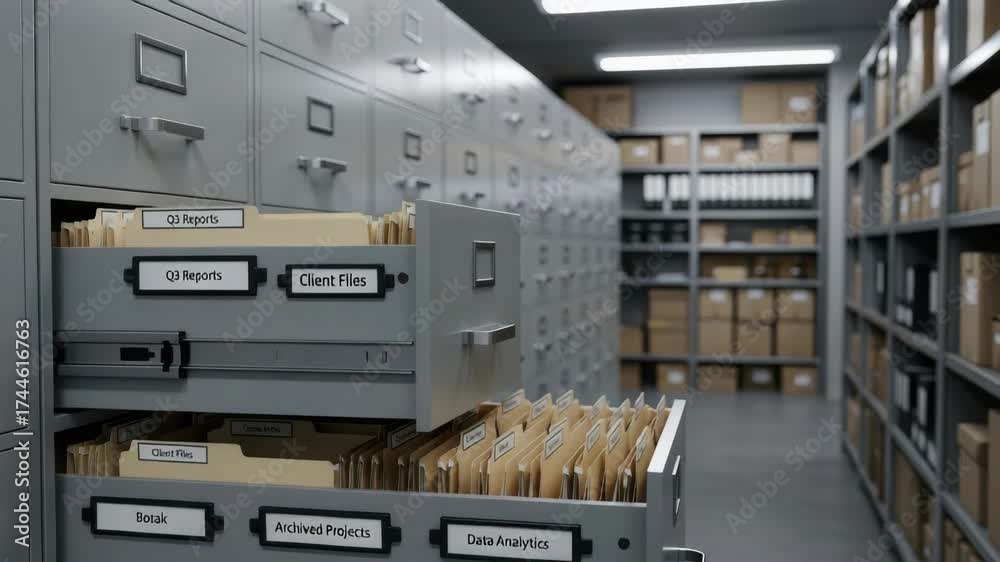 deep view of meticulously organized storage room featuring two open ...