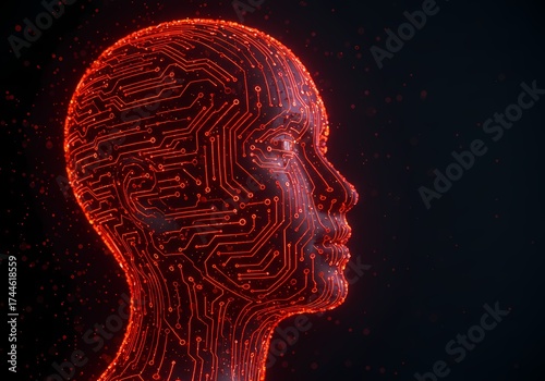Futuristic Digital Mind: Abstract Profile of a Cybernetic Being on Dark Background