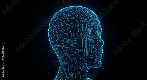 Artificial Intelligence (AI) Concept: Futuristic Profile of a Technological Mind