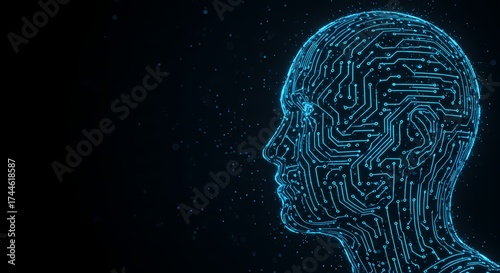 Artificial Intelligence (AI) Concept: Futuristic Profile of a Technological Mind