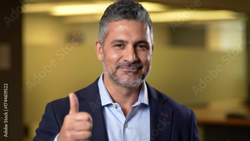 Smiling man in blue suit indoors