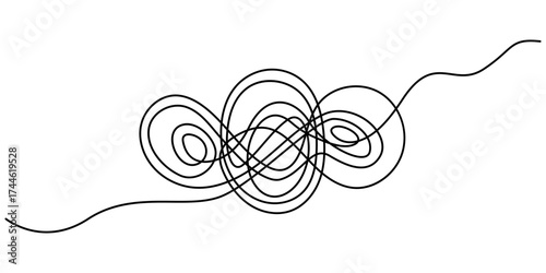 Mindfulness Idea Concept Doodle. Chaotically tangled line and untied knot in form of circle continuous one line drawing, Psychotherapy concept of solving problems is easy. Editable stroke