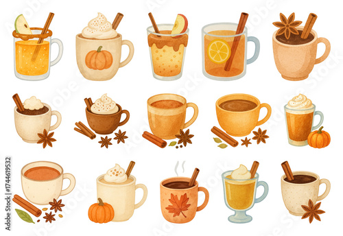Wallpaper Mural PNG Autumn-themed cozy beverage illustrations, element set on transparent background Torontodigital.ca