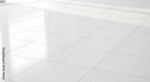 Clean White Tile Floor with Natural Light  Shadow  Minimalist with Empty Space.