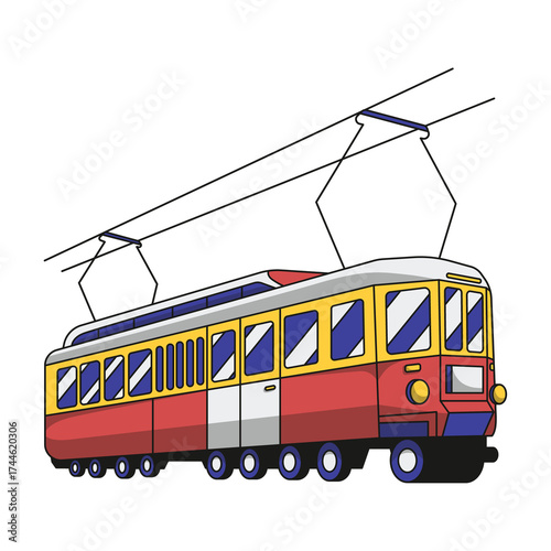Illustration of a Red and Yellow Tram on Transparent Background Public Transport Vector Art Trolley Car Isolated Commute System Urban Travel Design