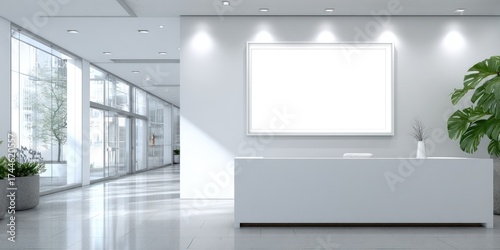Modern Office Reception Area with Blank Frame Mockup
