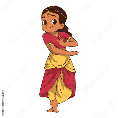 Indian Girl in Traditional Dress Posing with Hand Gesture on Transparent Background