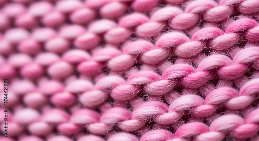Obraz premium Closeup of Cozy Pink Knitted Fabric Texture with Soft and Textured, and Beautiful Pattern.