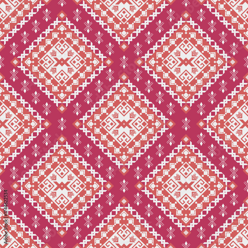 Geometric Ethnic pattern, Native American tribal fabric, tile, carpet, vector, illustration design, on a red-orange  background 