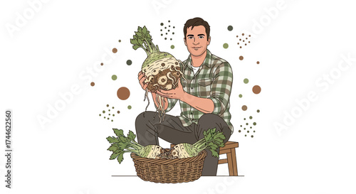 Farmer Showcases Prize-Winning Celery Root Vegetable Harvest for Culinary Delight